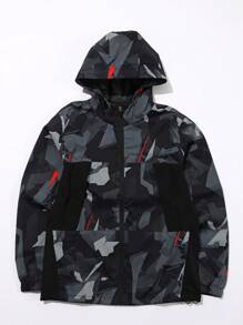 Áo khoác gió thể thao nam, áo nỉ trùm đầu lót nhiệt Soft Shell có khóa kéo, áo khoác chống thấm nước - màu đen - Xem 2