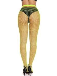 1 Par De Meias-calças Sensuais De Macacão De Malha Para Mulheres, Adequada Para Casa, Trabalho, Deslocamento, Festas De Férias E Boates - Amarelo - Visão 5