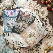 30張復古花邊系列剪貼簿紙張,非粘性材料剪貼紙 - 藍色 - 查看 8