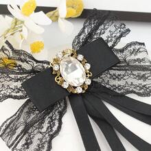 A Đen Thiết kế rỗng Ren Nơ ruy băng Buộc Với Hình bầu dục Hình dạng Kim cương Cẩn vào Và Trở lại Khép kín , Thích hợp Đối với Mặc hàng ngày - màu đen - Xem 5