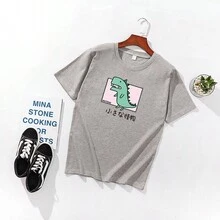 Dinosaurio Playera Slim Fit Cómodo Manga Corta Sin Género - Gris - Ver 4