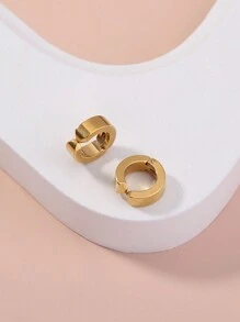 一對男女彩色不銹鋼無孔耳夾 - 金黃色 - 查看 2