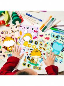 1pack/6pcs Kids' Educational Creative Cartoon Animal Jigsaw Stickers For Diy - Multicolor - View 9