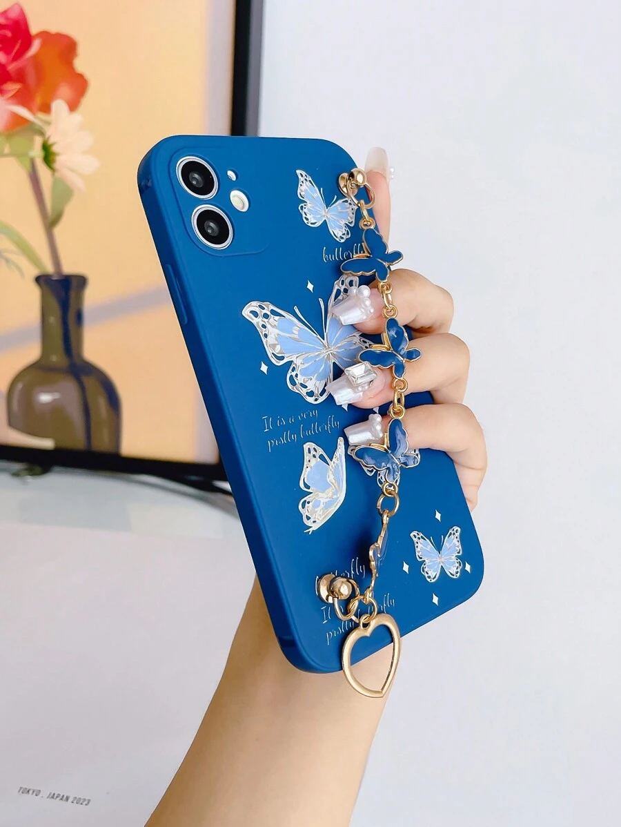 1 个蓝色电镀蝴蝶手链和 1 个蓝色 TPU 蝴蝶图案防震手机壳，兼容 Apple/Android/OPPO 手机，兼容 15 Pro Max、 14 Pro Max、A52 4G、A31 4G、A23、Redmi Note 11 Pro 4G、Redmi Note 12 4G、OPPO A54、A14、A54 防水防摔防刮 - 彩色 - 查看 1