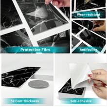 16pcs Marble Pattern Wall Sticker, Thickened Crystal Ceramic Tile Decals For Decorating Kitchen, Bathroom, Waterproof And Self-Adhesive Home Decor - Black - View 8