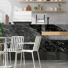 16pcs Marble Pattern Wall Sticker, Thickened Crystal Ceramic Tile Decals For Decorating Kitchen, Bathroom, Waterproof And Self-Adhesive Home Decor - Black - View 9