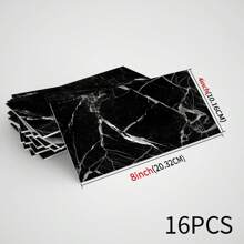 16pcs Marble Pattern Wall Sticker, Thickened Crystal Ceramic Tile Decals For Decorating Kitchen, Bathroom, Waterproof And Self-Adhesive Home Decor - Black - View 10