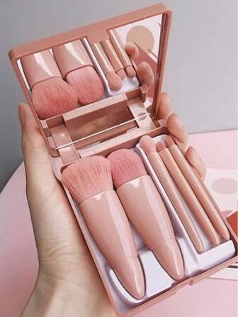 Juego De Brochas De Maquillaje Mini De 5 Piezas Con Espejo