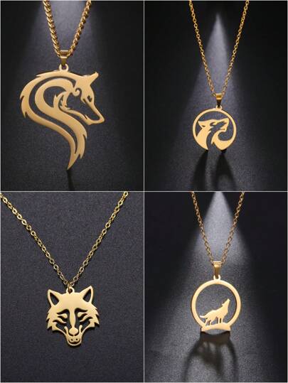 1 st. Herr Rostfritt Stål Varg Djur Halsband Hängsmycke , Par Stil