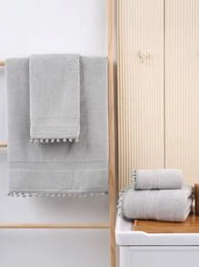 8/3/1件装纯色缎边100%纯棉毛巾/浴巾,纯棉吸水柔软面巾/浴巾,适用于浴室、酒店、健身房、旅行、礼品、沙龙、运动、户外、海滩、学校、返校季、旅行配件、家居用品、毛巾、护肤 - 淺灰色 - 查看 6