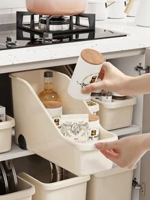 1pc Detachable Rolling Kitchen Cabinet Organizer, Drawer Type Multifunctional Storage Box For Snacks & Small Items - Beige - View 8