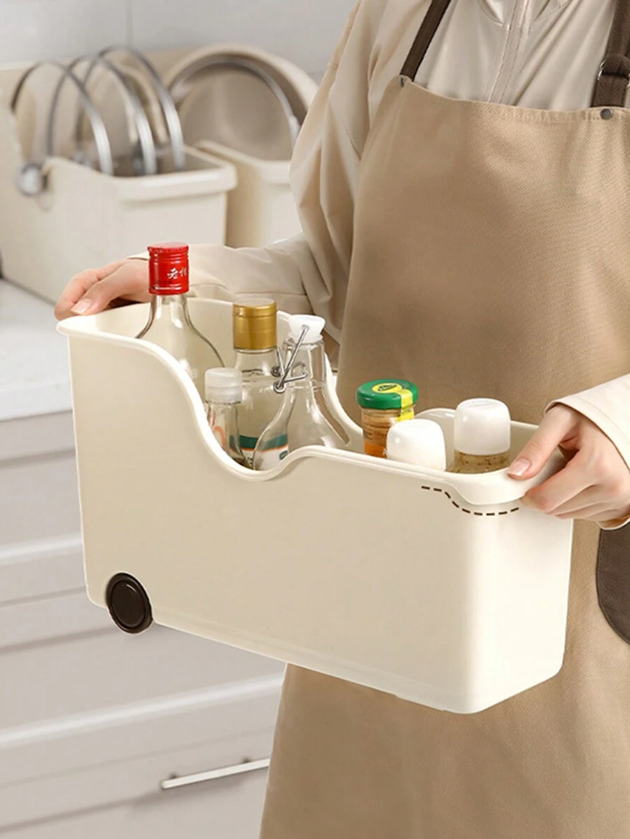1pc Detachable Rolling Kitchen Cabinet Organizer, Drawer Type Multifunctional Storage Box For Snacks & Small Items - Beige - View 1