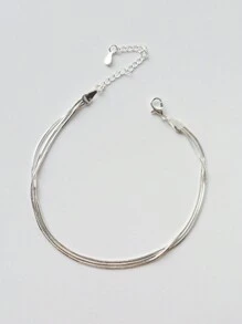 Nooxian 1pc Snake Bone Multi-Layered Anklet For Women, Ins Style, Minimalist Design And Unique Characteristic, Perfect Gift For Bestie To Showing Elegant Through Foot Accessories - Silver - View 2