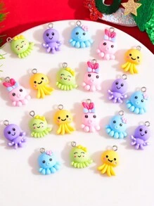 20入組隨機卡通章魚形狀diy首飾吊墜,適用於項鏈、耳環、鑰匙扣等等