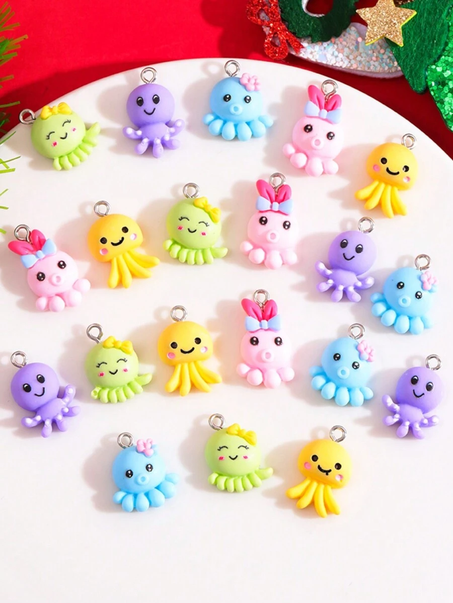 20入組隨機卡通章魚形狀diy首飾吊墜,適用於項鏈、耳環、鑰匙扣等等