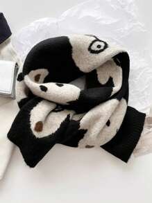 1條可愛狗狗造型編織短款女圍巾,冬季學生防寒保暖圍巾,中性情侶頸部保暖 - 黑色 - 查看 4