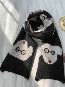 1條可愛狗狗造型編織短款女圍巾,冬季學生防寒保暖圍巾,中性情侶頸部保暖 - 黑色 - 查看 1