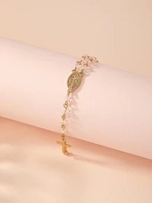 1pc Beautiful Cross Glass Beaded Bracelet - Yellow Gold - View 1