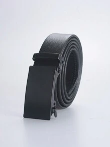 Joopzqm 1pc Men's Black Automatic Buckle Leather Belt - Black - View 1