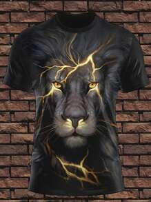 Conjunto De 3 Camisas De Leão Lion Fuego Rayo Impreso En Calidad De Imagen 4k, Tela Ligera Y Cómoda - Negro - Ver 3