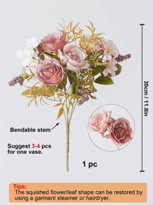 1 pieza/3 piezas Ramo de rosas y peonías artificiales romántico para sostener en la mano para boda/hogar/dormitorio/sala de estar/decoración de mesa/ramo de novia, Día de San Valentín, regalo