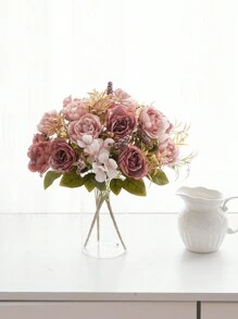 1 pieza/3 piezas Ramo de rosas y peonías artificiales romántico para sostener en la mano para boda/hogar/dormitorio/sala de estar/decoración de mesa/ramo de novia, Día de San Valentín, regalo