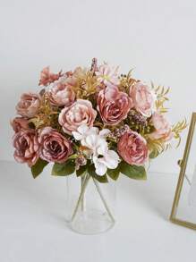 1 pieza/3 piezas Ramo de rosas y peonías artificiales romántico para sostener en la mano para boda/hogar/dormitorio/sala de estar/decoración de mesa/ramo de novia, Día de San Valentín, regalo