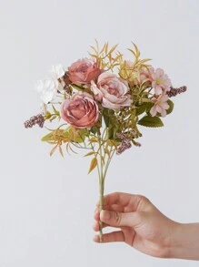 1 pieza/3 piezas Ramo de rosas y peonías artificiales romántico para sostener en la mano para boda/hogar/dormitorio/sala de estar/decoración de mesa/ramo de novia, Día de San Valentín, regalo