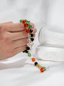 1pc Minimalist Crystal & Tassel Pendant Medium-long Prayer Beads Bracelet - Multicolor - View 2