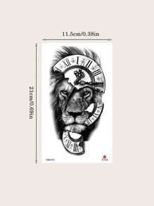 1 Hoja Tatuaje Temporal Con Patrón De Reloj Y Números Romanos Y León, Apto Para Brazos Y Piernas De Hombres Y Mujeres Adultos - Negro - Ver 5