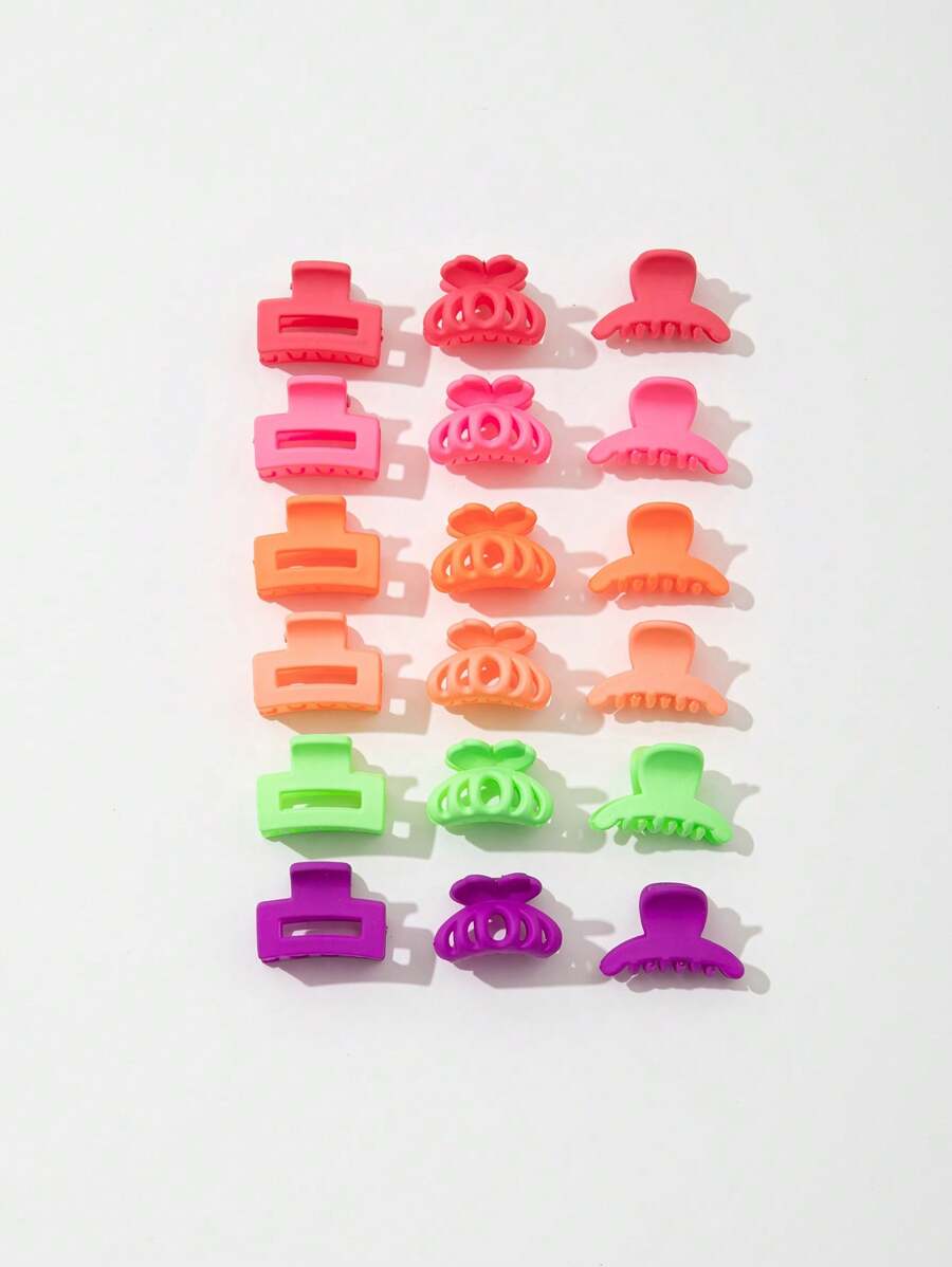 18入組橡膠黑色方形和月牙形小髮夾