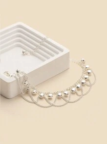 1入歐美風格金屬疊層鏈條和鈴鐺設計腳鍊,適用於女性,適合於海灘、日常、派對及作為禮物 - 銀色 - 查看 3