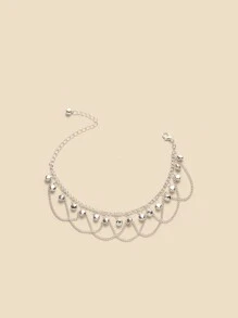 1入歐美風格金屬疊層鏈條和鈴鐺設計腳鍊,適用於女性,適合於海灘、日常、派對及作為禮物 - 銀色 - 查看 6