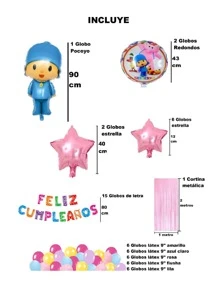 Globos Decoración Metálicos Feliz Cumpleaños Pocoyo - Rosa Pálido - Ver 2