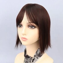 Straight Synthetic Top Silk Hair Pieces Clip In Hair Topper Bangs For Women - Dark Brown - View 6