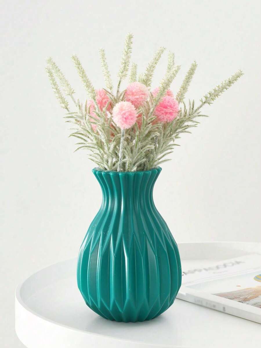 1pc Ceramic-look Plastic Hydroponics Vase For Flowers Arrangement - Mint Green - View 1
