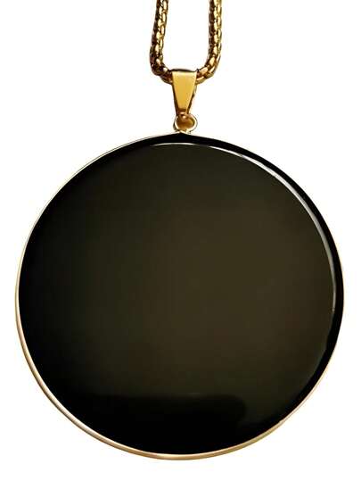 Collar Co Colgante Dije De Espejo De Obsidiana Con Cadena De Acero Inoxidable Color Oro Joyería Regalo Pareja Amor Amistad Protección