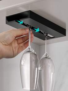 1 pieza Colgador de copas de vino - Organizador de soporte de copa de vino para el hogar, sin necesidad de hacer agujeros para estante de copas de vino en la cocina - Negro - Ver 2