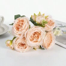 1束/3束/80支人造丝牡丹花束，仿真玫瑰，适合秋季新年装饰、婚礼花瓶、家居餐厅卧室装饰、节日生日派对用品、户外花园装饰 - 香檳色 - 查看 3
