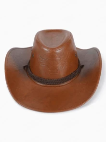 1pc Unisex Western Cowboy Hat With Patterns Textures For Outdoor Activities And Sun Protection, Autumn And Winter - Multicolor - View 4