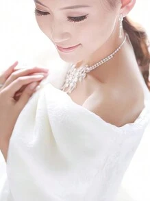 1 件白色新娘披肩，适合婚礼仪式和派对 - 白色 - 查看 2