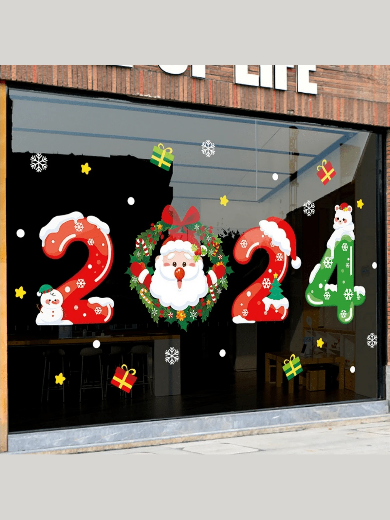 2024 圣诞节窗贴装饰、玻璃门装饰贴花、圣诞老人墙贴适用于客厅卧室办公室、户外圣诞装饰、圣诞礼物 - 彩色 - 查看 1