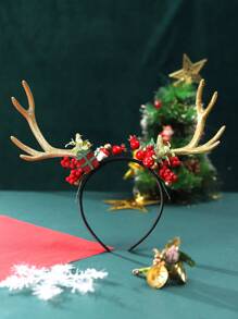 1入組超級閃亮金色鹿角禮盒聖誕頭帶 - 金色 - 查看 1