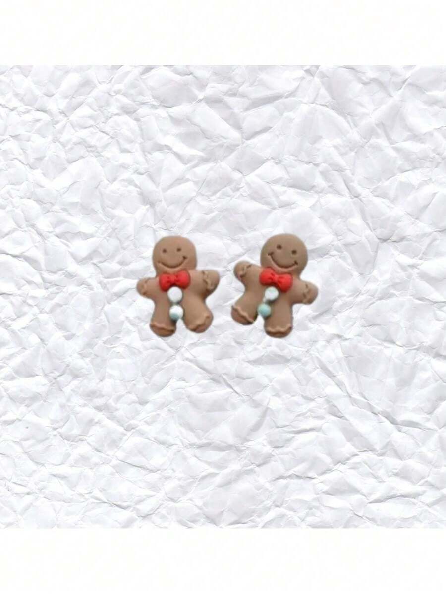 6 Pares De Arete Navideños Reno/santa Claus Fairybae E023 - Café integral - Ver 1