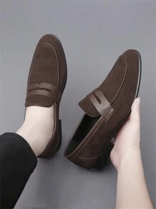 QZTZX Men's Plain Simple Loafers, Spring & Autumn Business Style Suede Slip-On Sneakers Without Laces