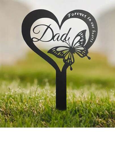 1pc Grave Decoration Memorial , Waterproof Butterfly Shaped Memorial Plaque, Metal Tombstone Marker For Dad, Sympathy Gift For Bereavement, Father Remembrance Garden Outdoor