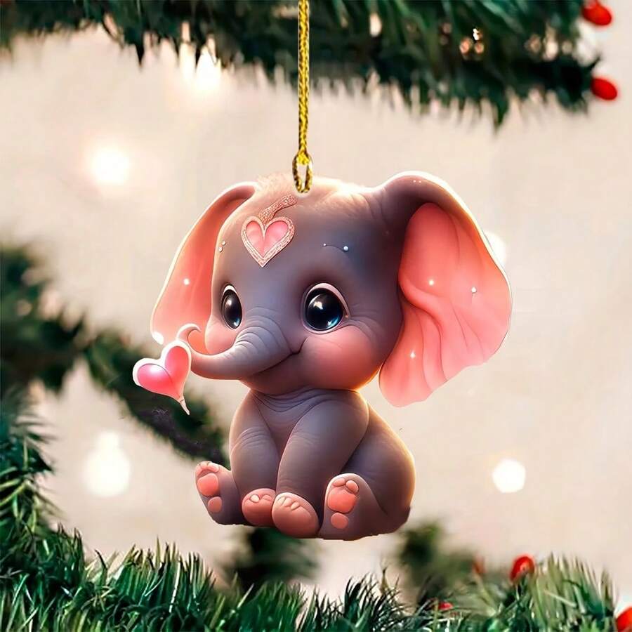 1入組聖誕樹裝飾掛件愛心大象設計後背包掛件鑰匙圈掛件,2d亞克力扁平,節日裝飾配件,聖誕裝飾 - 彩色 - 查看 1