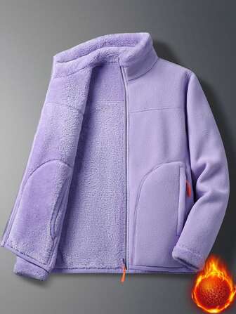 女士双面保暖外套，珊瑚色羊羔绒保暖外套，抓绒，滑雪服