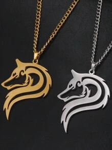 1入組男士不銹鋼狼形動物項鍊,情侶風格 - 狼系列 - 查看 3
