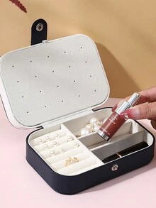 Bohemian Style Portable Travel Double-Layer Jewelry Box With Flip Cover For Rings, Necklaces, Earrings Storage - Black - View 3